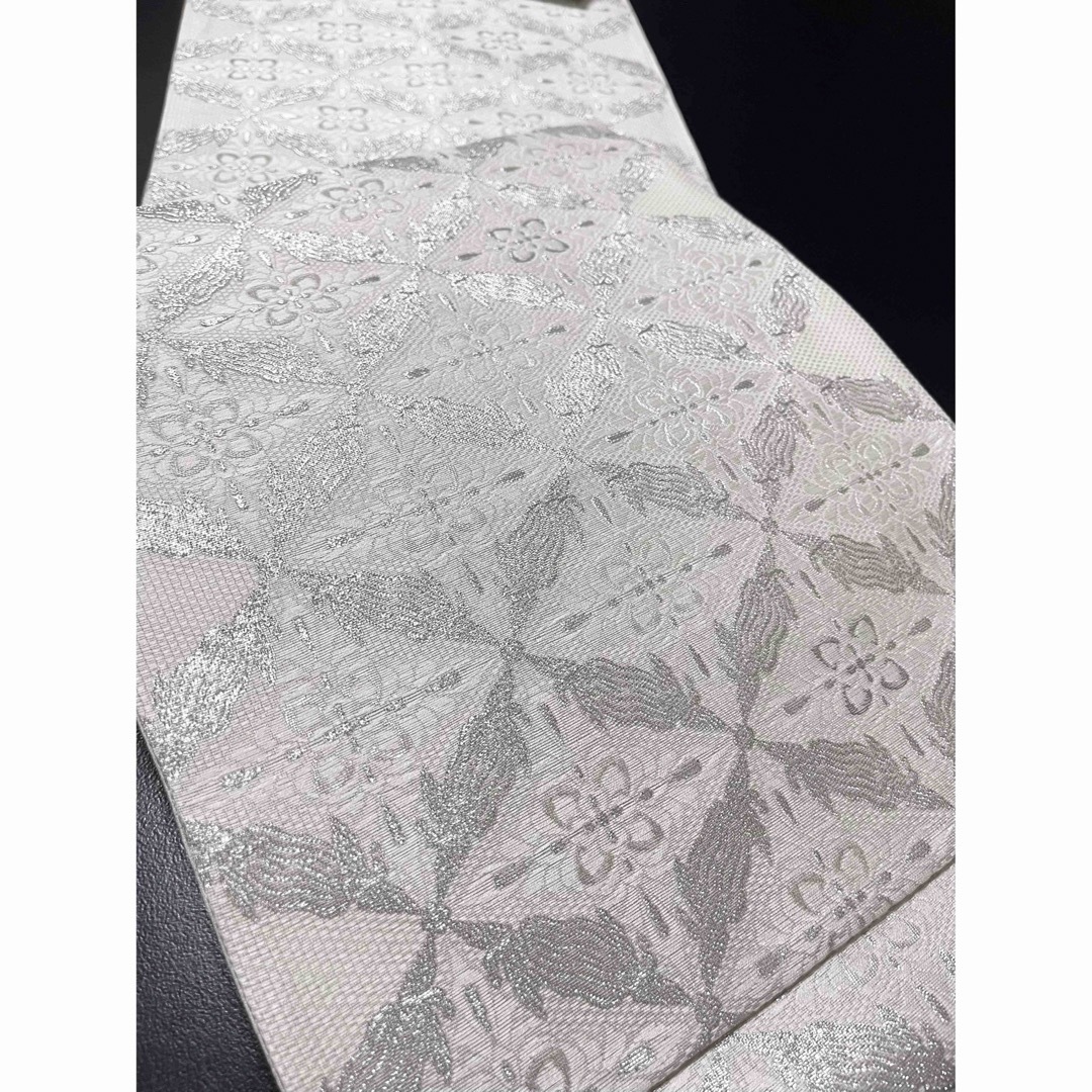 西陣織袋帯【プラチナ箔◇華菱文】ホワイト×シルバー 白 銀の通販 by