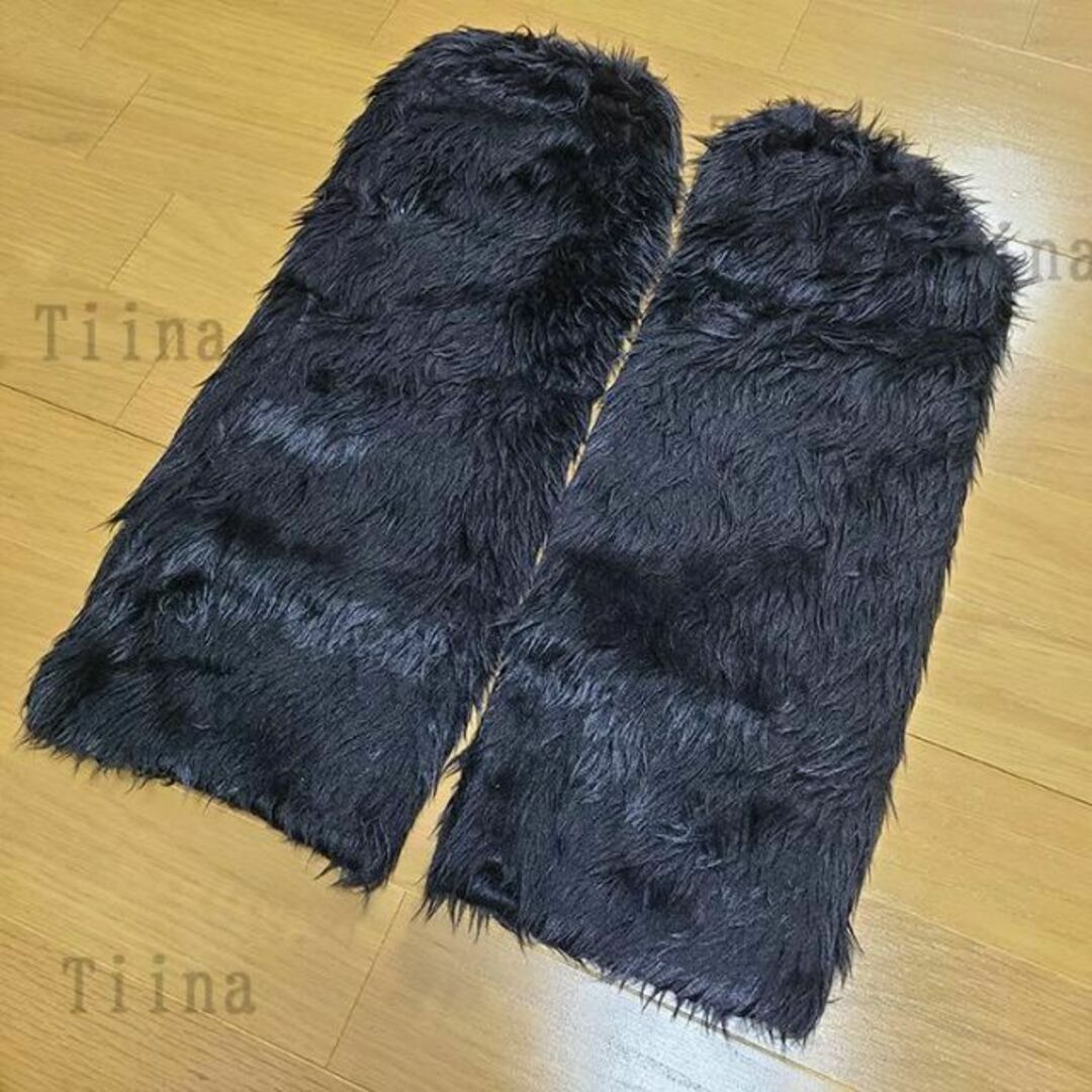 黒 ブラック レッグウォーマー ファーレッグ ファー コスプレ ギャル