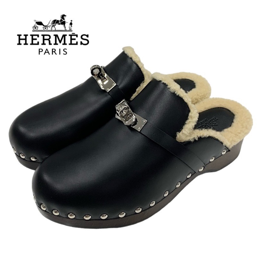 エルメス ブラック レザー ケリーミュール サボ 37 カルロッタ