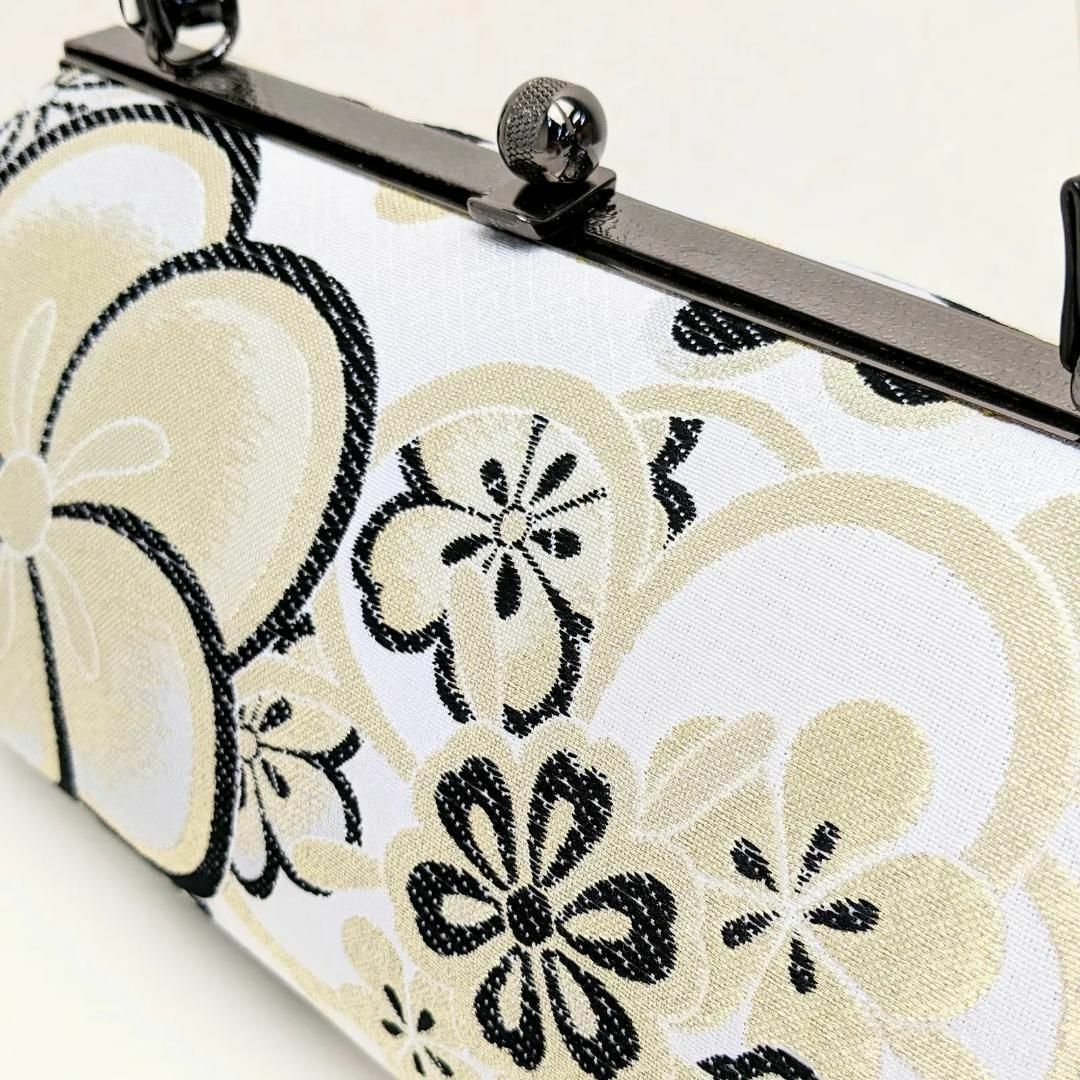 和装 草履バッグセット 帯地 梅 桜 白×黒 3枚芯 フリーサイズ k15-7