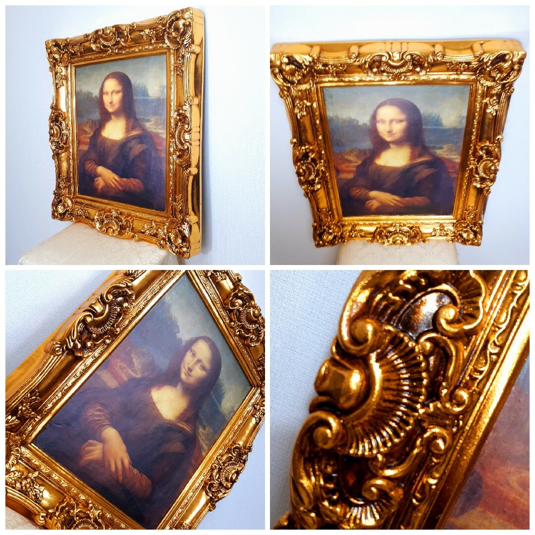 輸入雑貨 ダヴィンチ作 絵画 モナリザ 良質キャンバス生地 金箔使用 額
