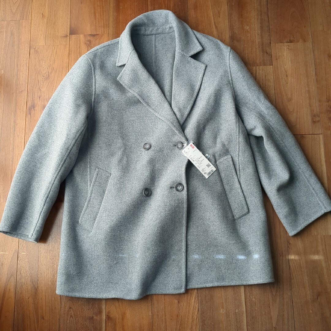 UNIQLO - UNIQLO ダブルフェイスショートコート グレー XL レディース