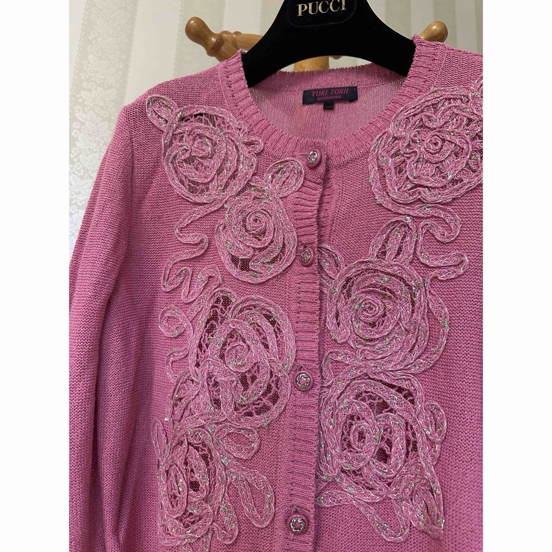 YUKI TORII INTERNATIONAL - ユキトリイ カーディガン レース ピンク色