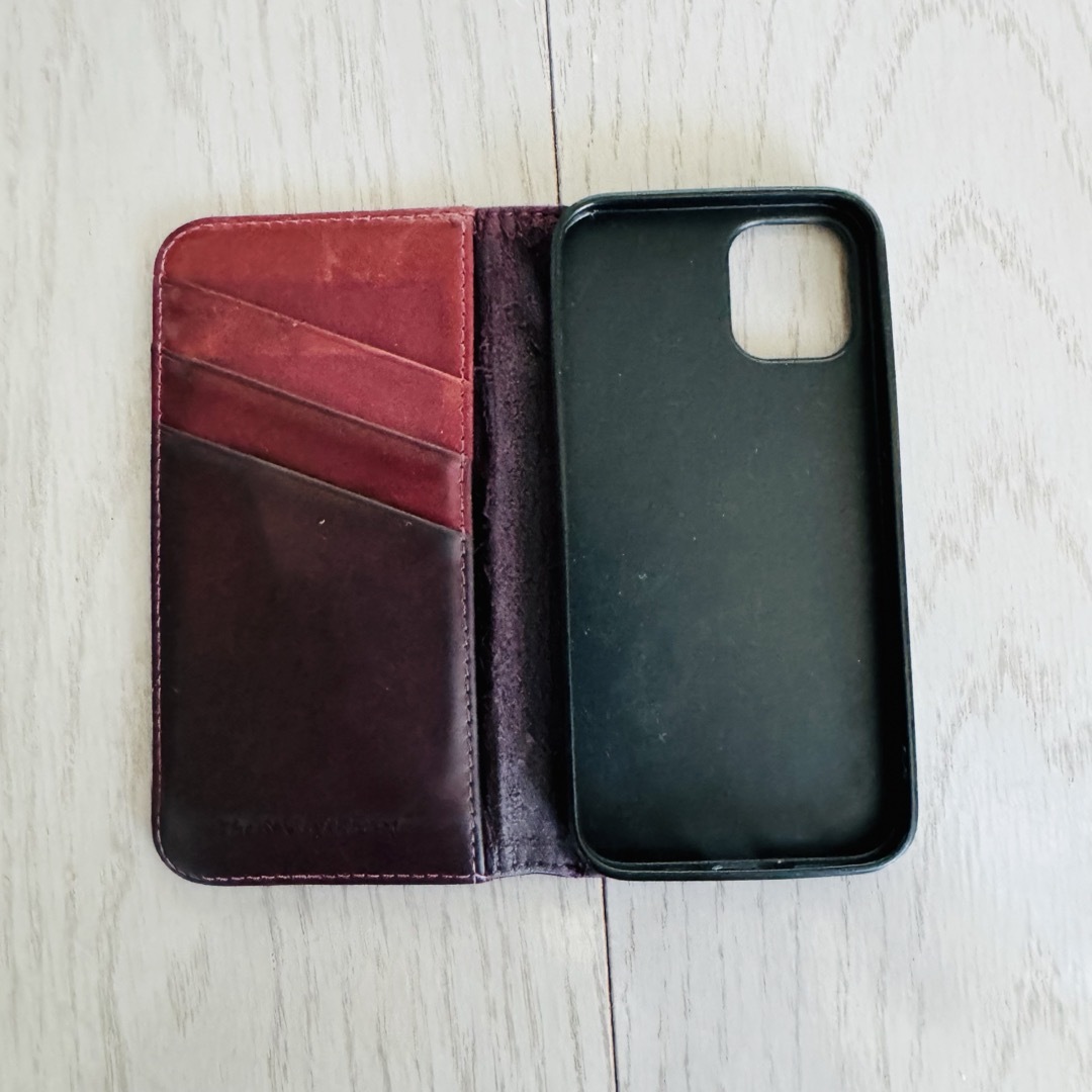 iPhone12 mini用スマホ手帳型ケース☆ 本革 ワインレッドカラーの通販