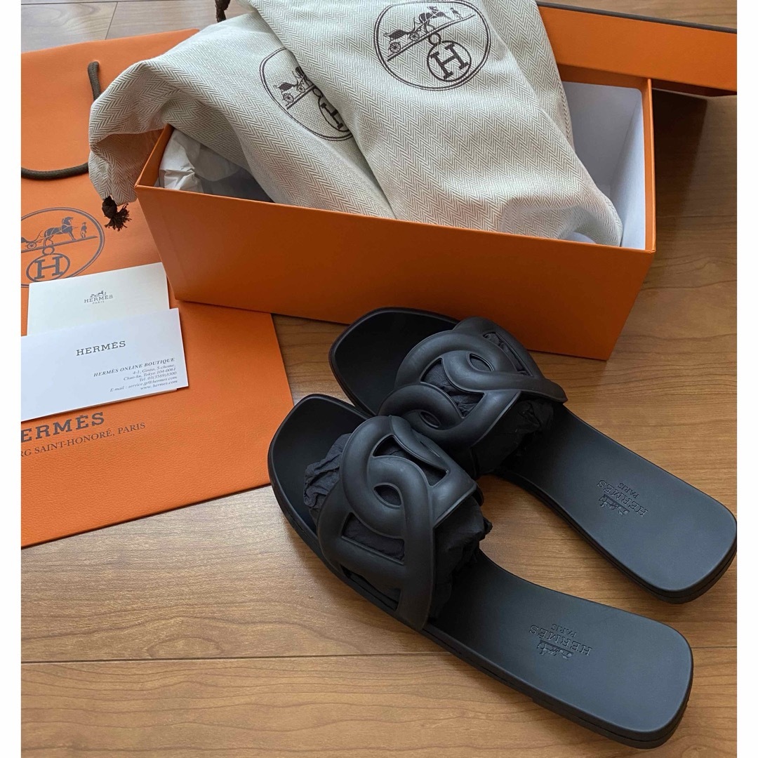 HERMES - Hermes エルメス アロハ サンダル 黒 37シェーヌダンクルの