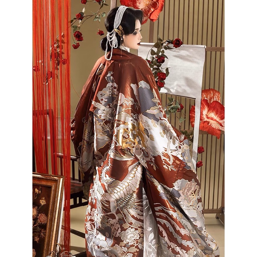 ふりふ - 百鳥朝鳳披風 白赤金色ロングアウター 中国伝統衣装 織錦