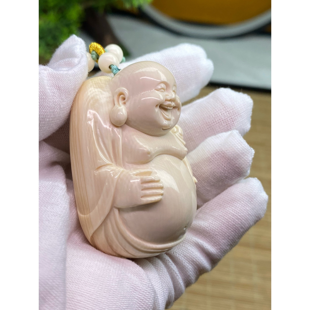 天然マンモス牙精巧な手作り彫刻童子戯弥勒 置物 天然マンモス牙美しい