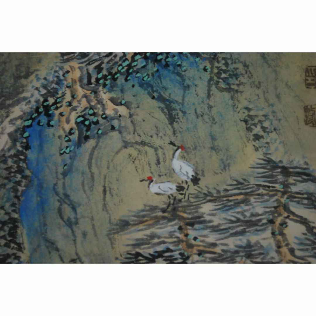 真作】素文/蓬莱山図/掛軸/名家伝来/AA-630