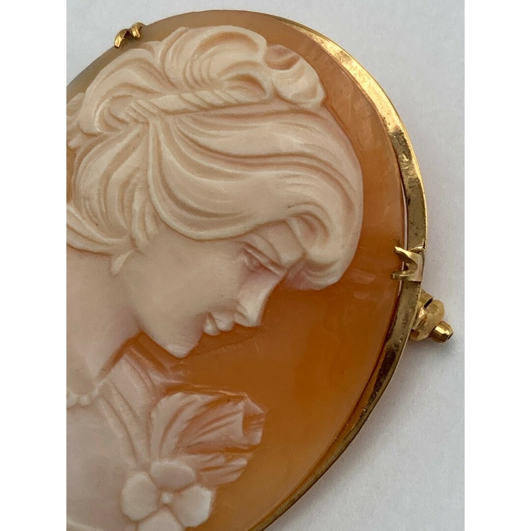 K18 シェルカメオ ブローチ ペンダントトップ 女性の横顔 中古 D4の