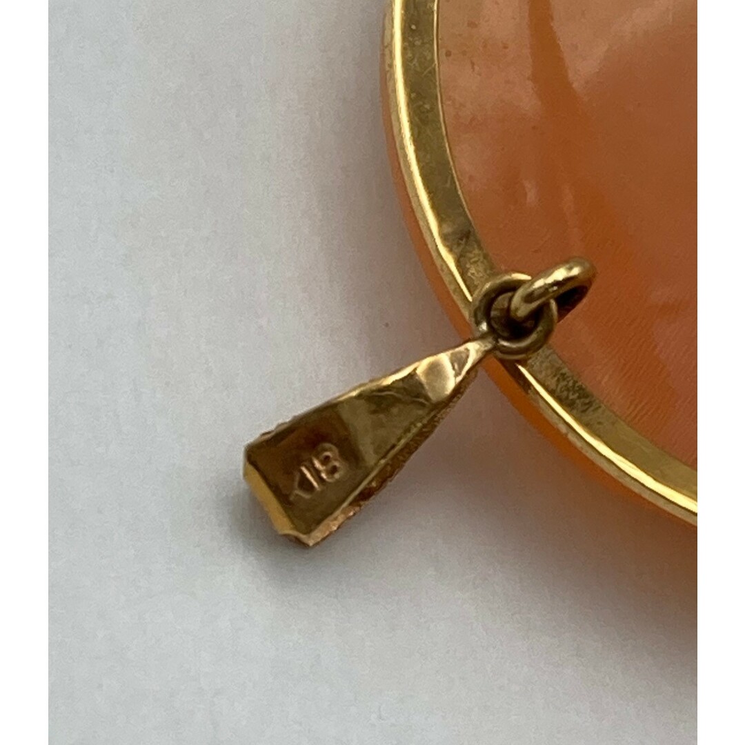 K18 シェルカメオ ブローチ ペンダントトップ 女性の横顔 中古 D4の