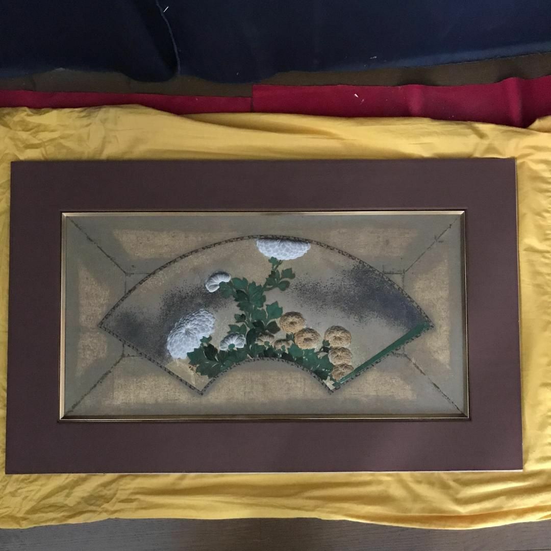 尾形光琳/菊花之図/扇面菊図/日本画/額/掛軸/掛軸/名家伝来/Y-838の