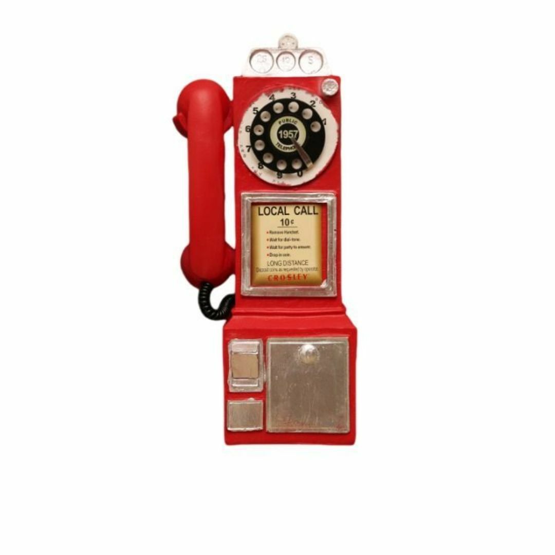 レトロ 壁掛けダイヤル式公衆電話 オブジェ レッド ヴィンテージ風