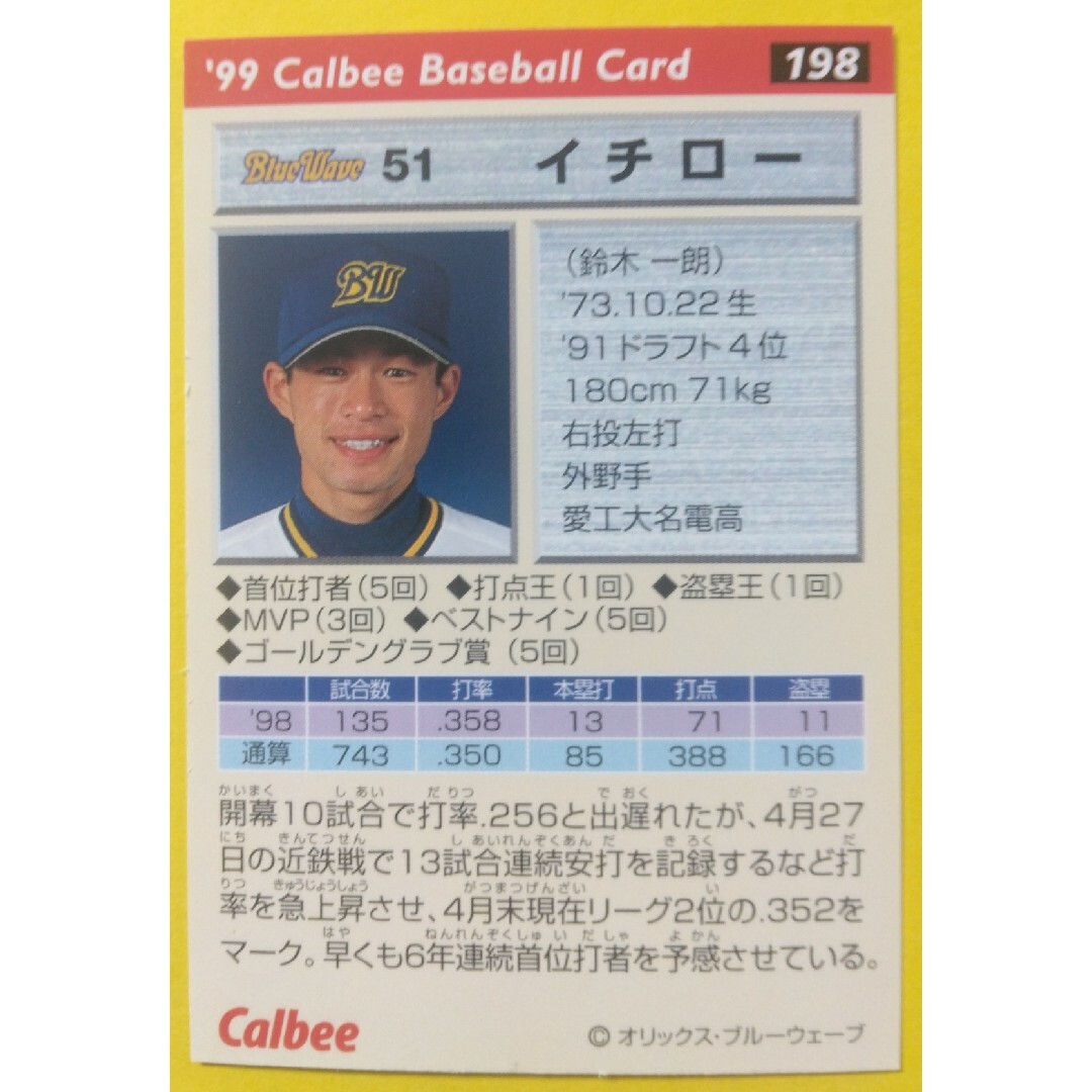 99プロ野球チップスオリックス イチロー選手カードの通販 by テル's