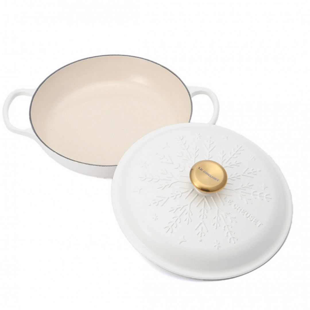 ルクルーゼ キャセロール 26cm ノエル スノーフレーク ホワイト