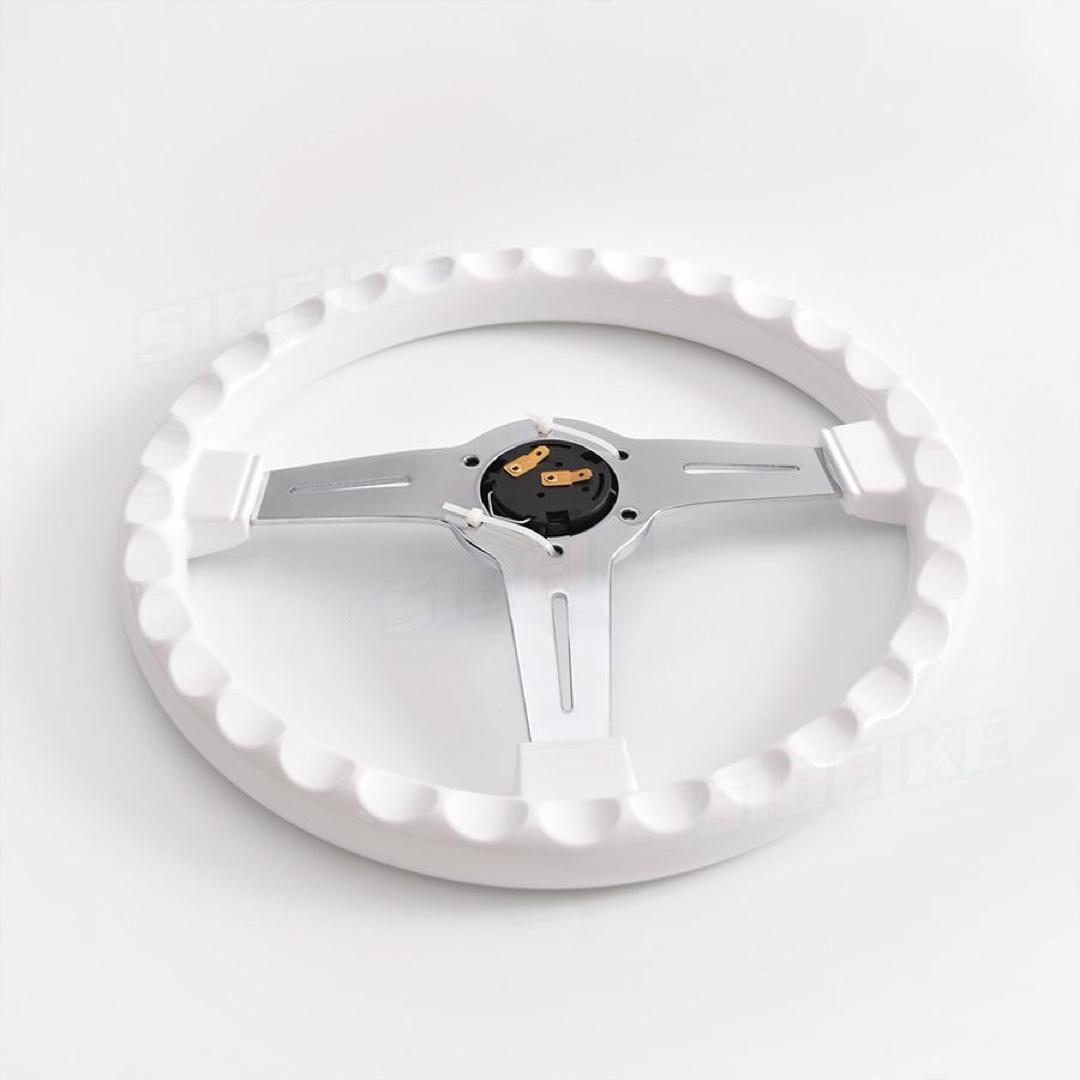 白い3スポークステアリング14インチ350mmホワイトハンドルの通販 by