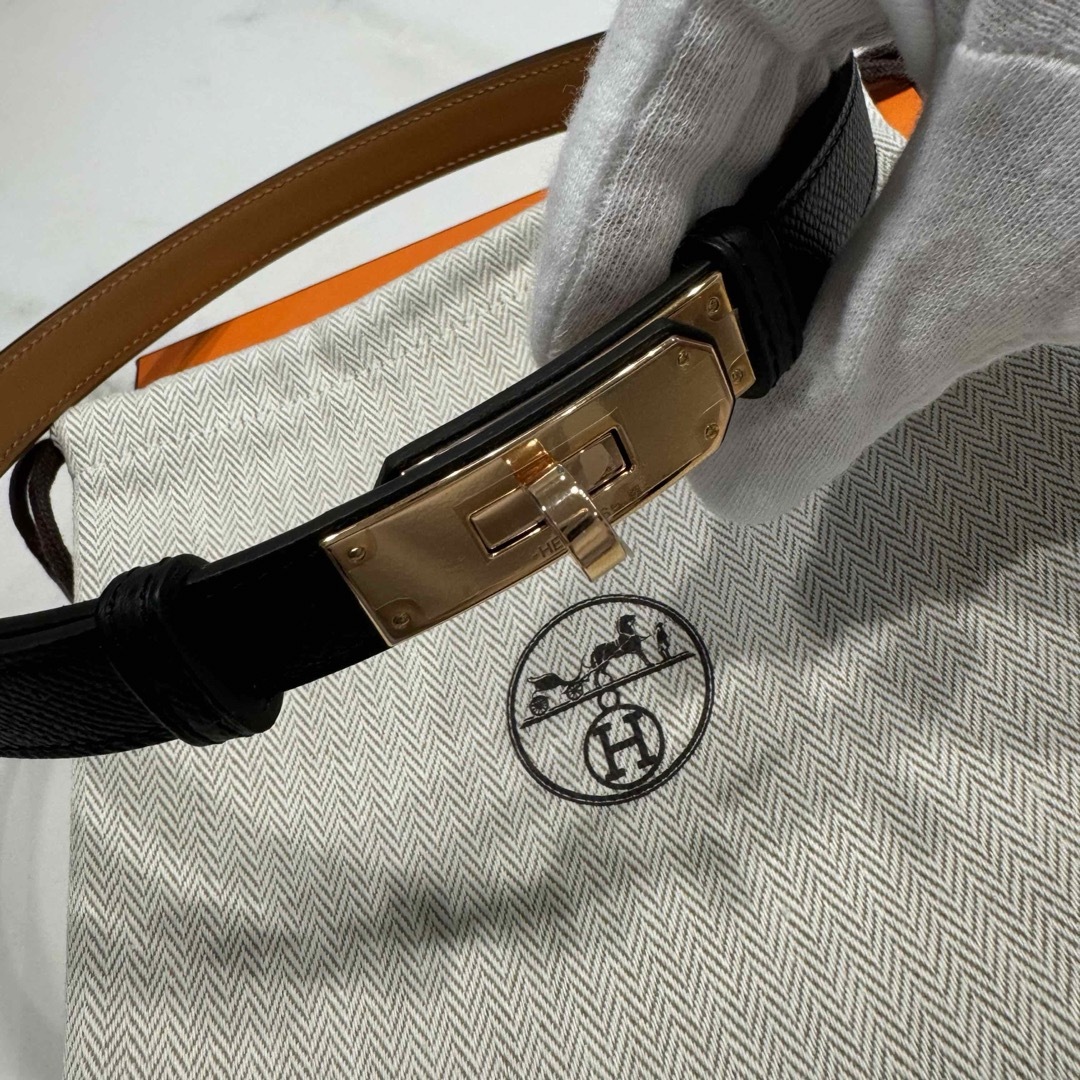 HERMES - HERMES エルメス ベルト《ケリー》18 黒 ピンクゴールド金具