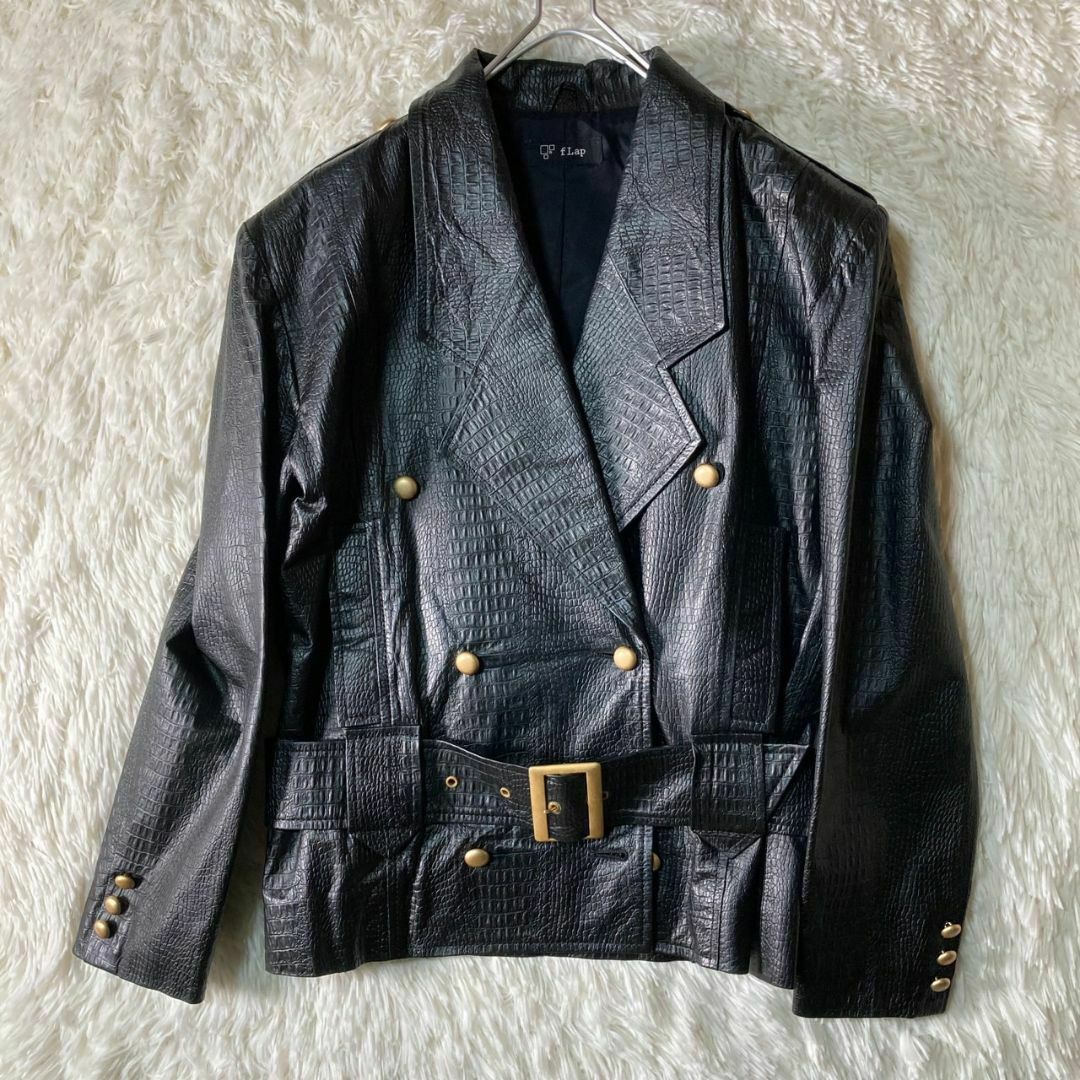 極美品 90s クロコダイル型押し 羊革 レザージャケット 金ボタン 日本