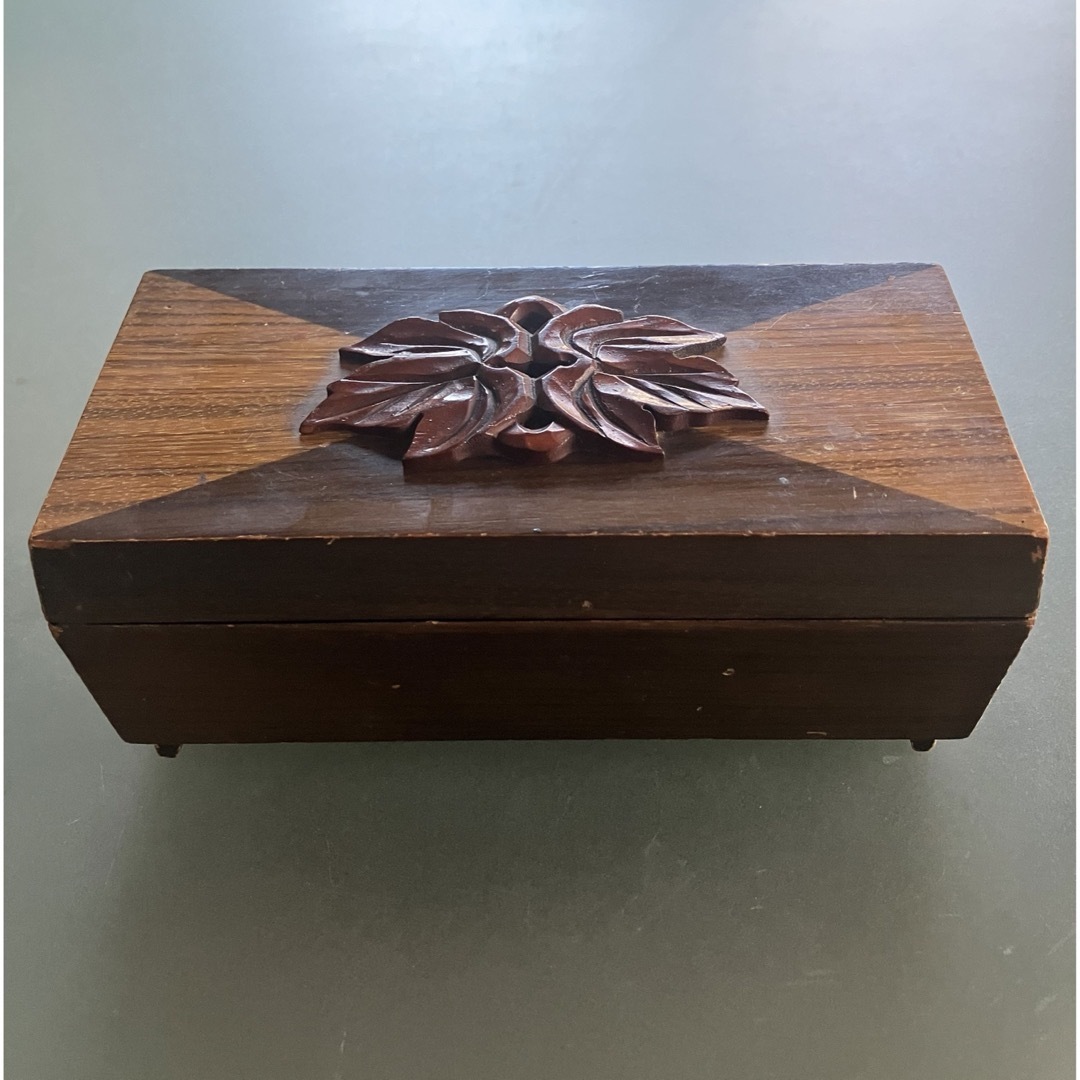昭和レトロ オルゴール 木製箱 木彫 ビンテージ 宝石箱 ジュエリー