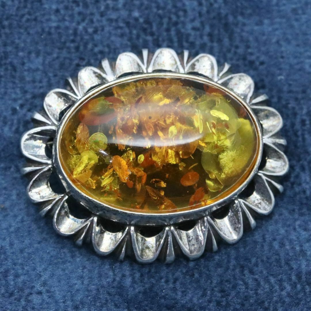 ヴィンテージ アンバー 琥珀 ブローチ シルバー925/24-2157Sの通販 by