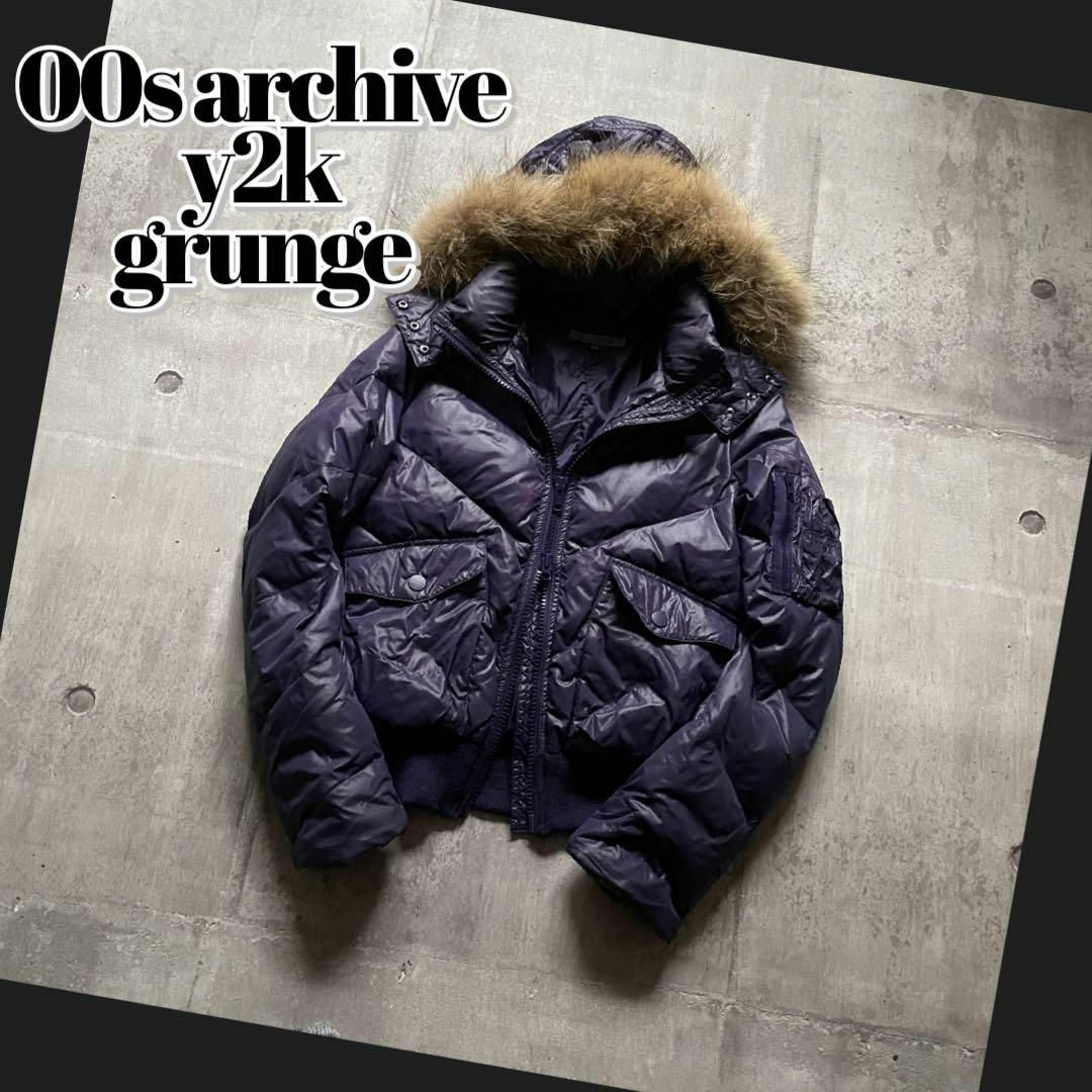 00s archive ファーダウンジャケット 紫 平成ギャル 短丈光沢 y2k