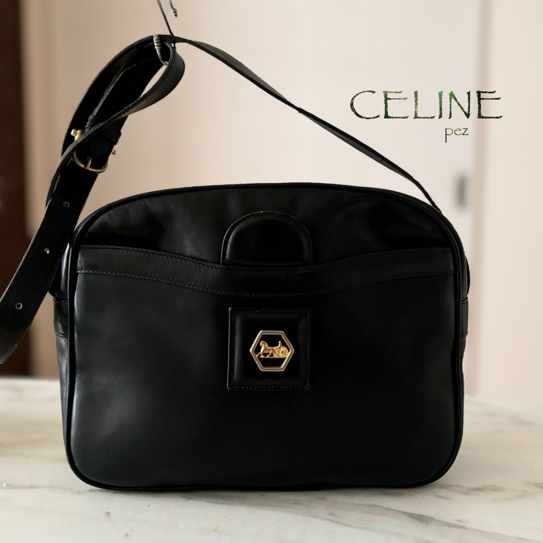 CELINE セリーヌ黒 レザー ショルダーバッグオールドセリーヌ