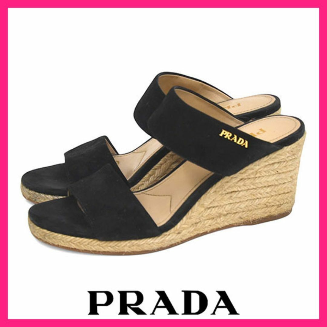 PRADA ブラック ヒールサンダル 37.5 / 24cm ブラック パデッドナッパ