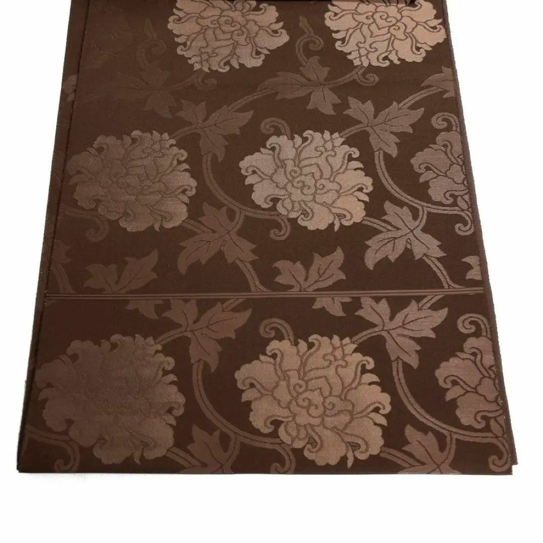 未着用 箔屋清兵衛 袋帯 全通 牡丹唐草文 ブラウン 着物 015a dの通販