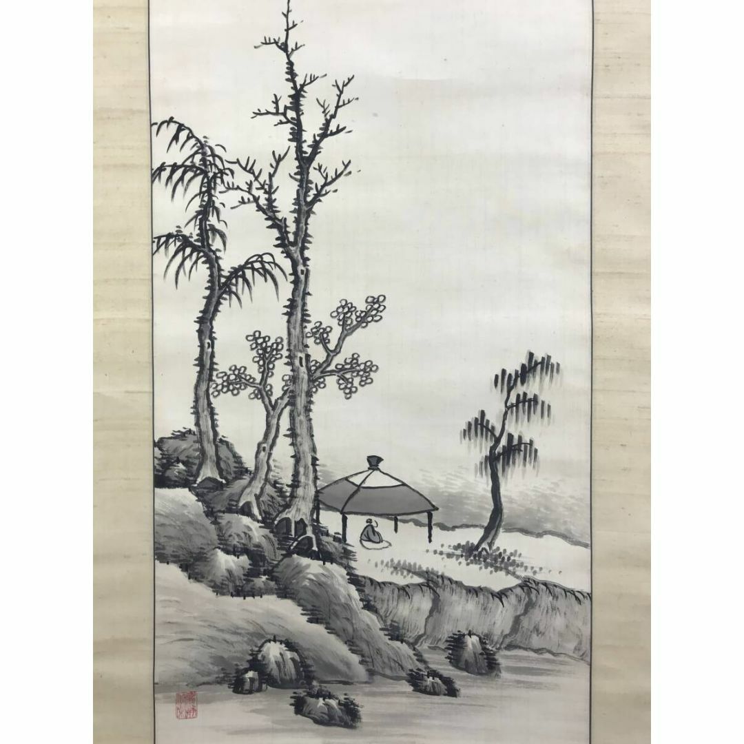 模写/田能村直入/山水図/山水人物図/春景山水図/掛軸/名家伝来/AH-721