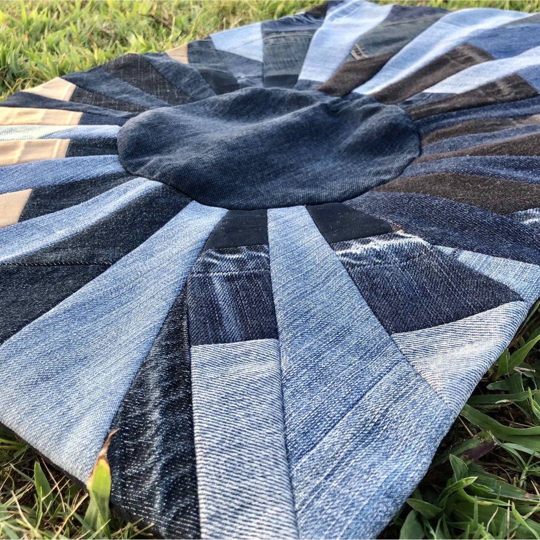 ☆新品☆デニムパッチワークラグ☆ハンドメイド☆古着リメイク☆旭日旗