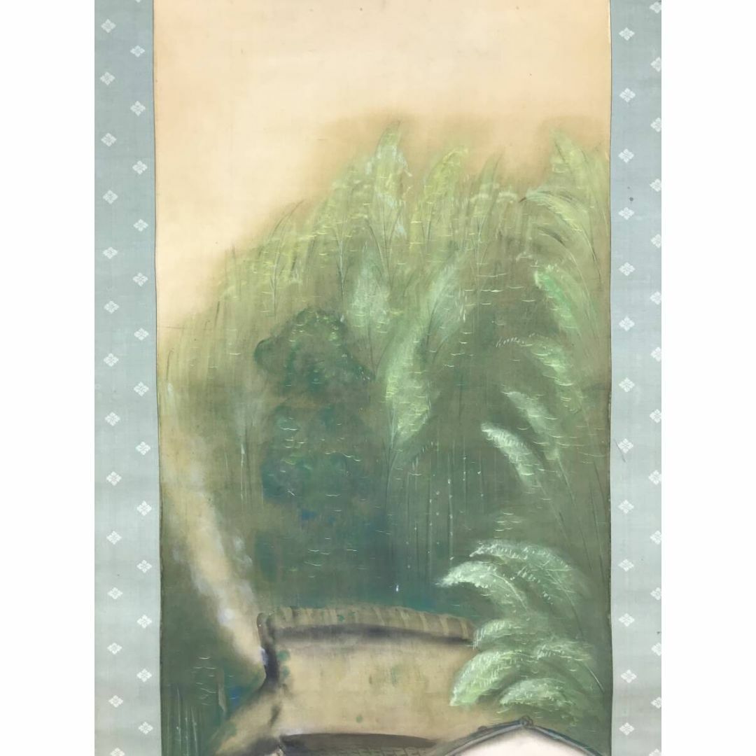 真作/弧邨/晩夏/夏山村風景図/馬にひまわり図/掛軸☆宝船