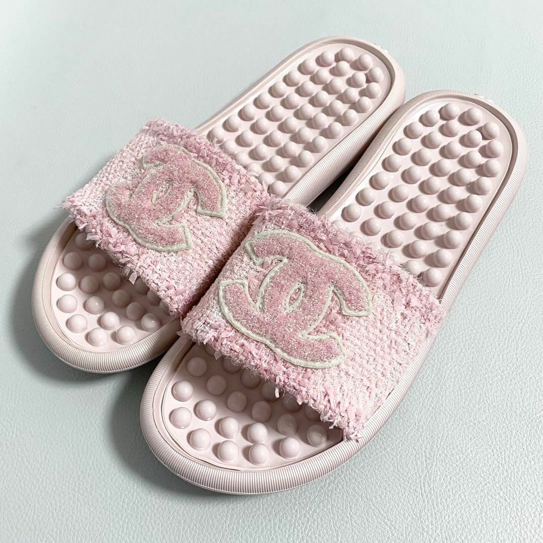 CHANEL / ツイードサンダル 39 ココマーク ピンク スリッパ