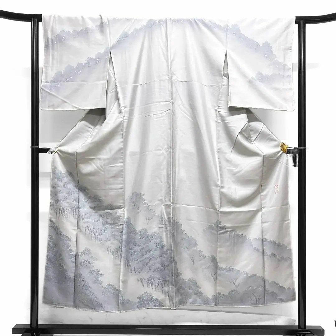 作家もの 付け下げ 牛首紬 木々文様 グレー 着物 023a dの通販 by