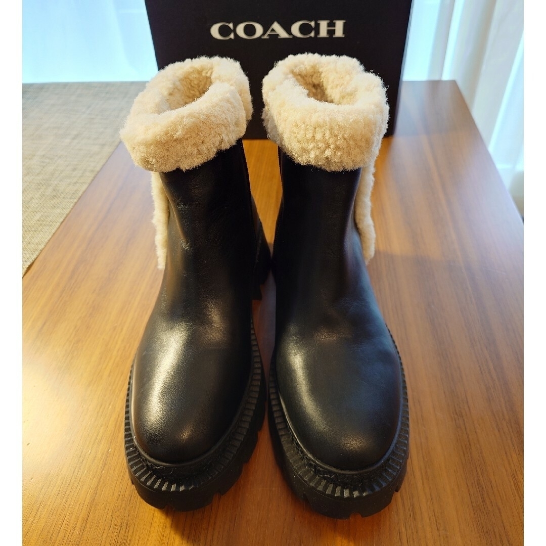 COACH - 新品 黒色 coach コーチ ボア レザー ショートブーツ ブーティ