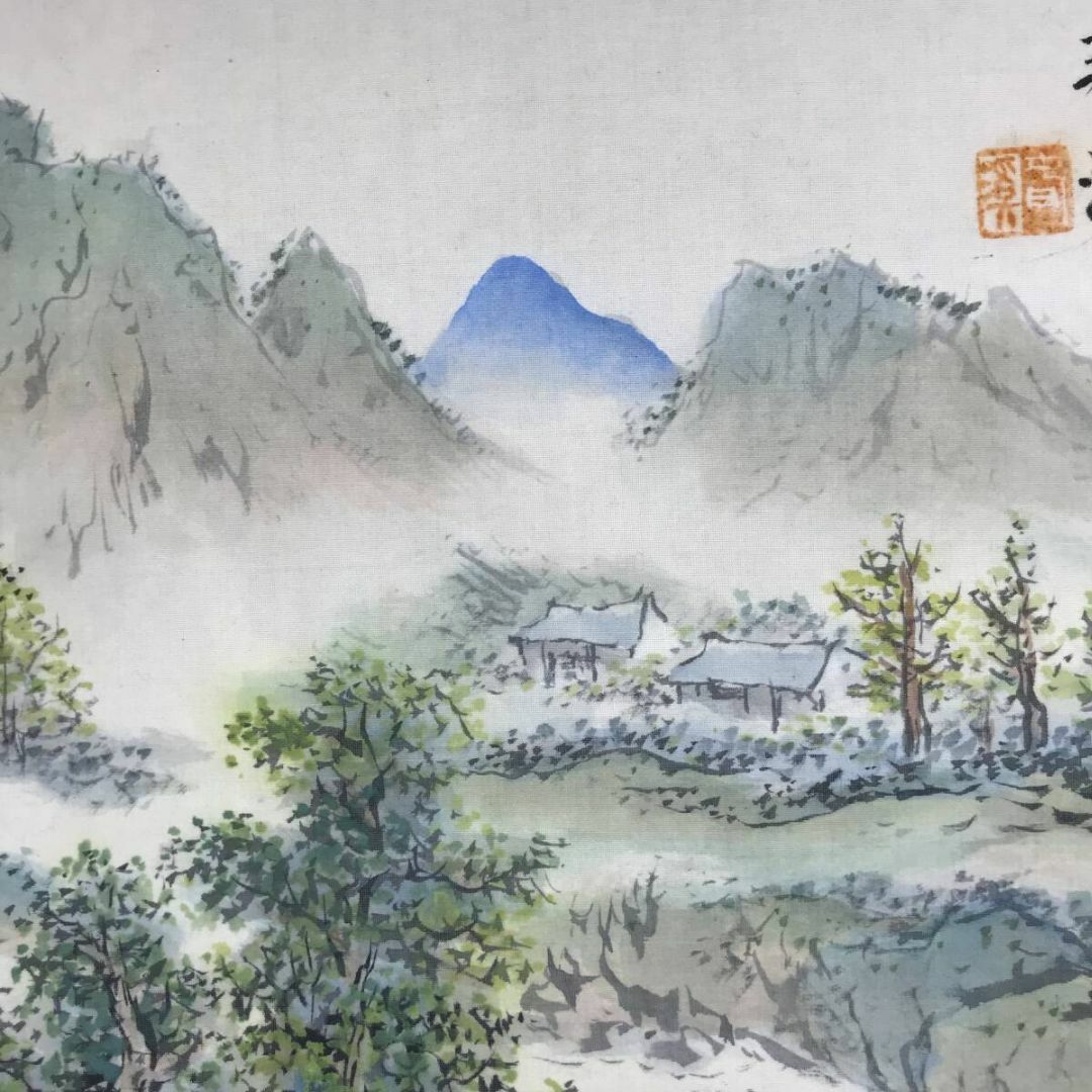 真作/森琴石/青緑春景山水画賛/軸先紫檀/桐題箱付/布袋屋掛軸HB-767 真