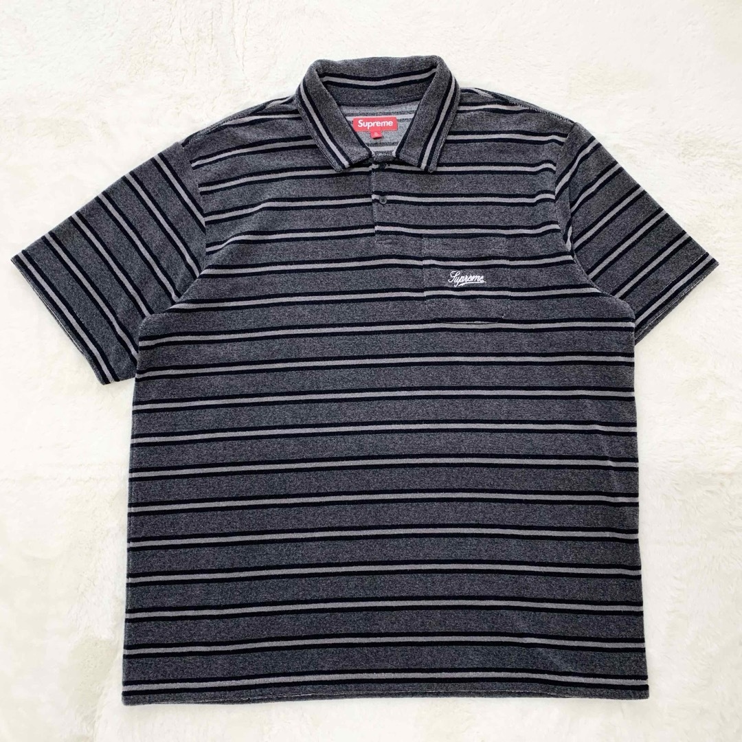 Supreme 24SS Stripe Terry S/S Polo 黒 XL