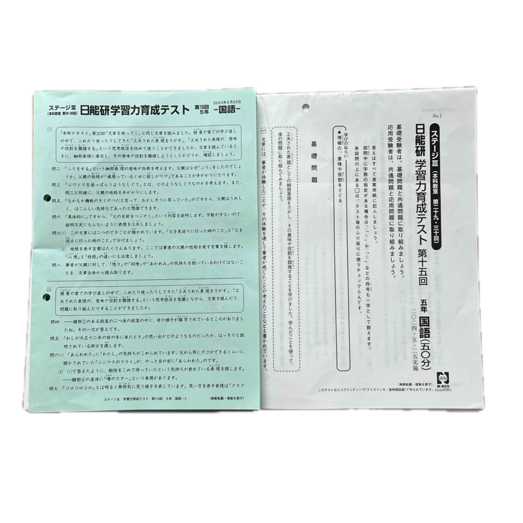 日能研 5年 学力育成テスト 2023年度 前期 2023 日能研育成テスト 5年
