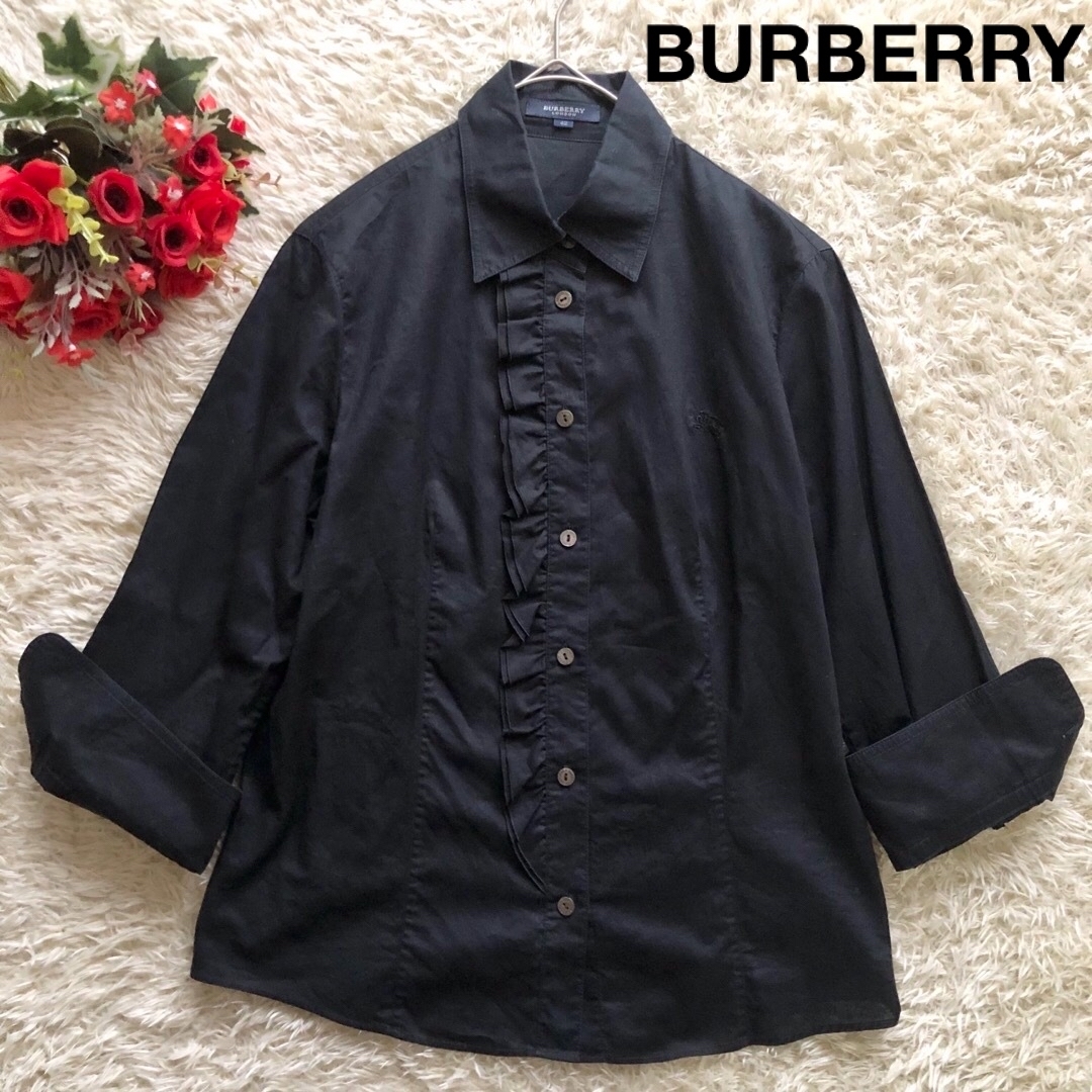BURBERRY LONDON♪ホース刺繍フリルブラウスノバチェックL