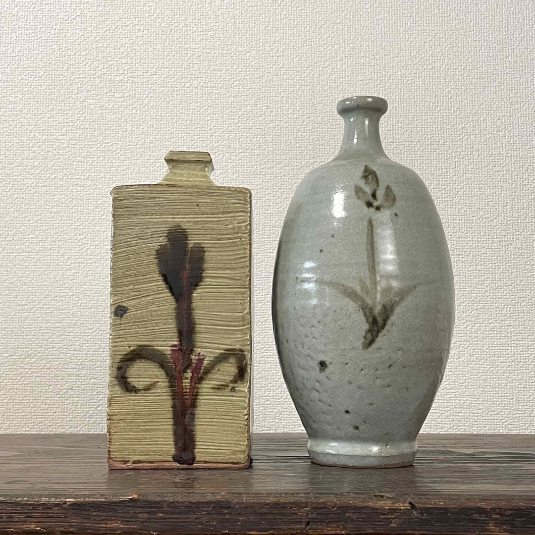 丸田正美 花入 二点まとめ 角瓶 灰釉 花瓶 徳利 黒牟田焼