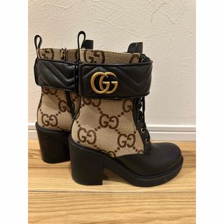 未使用級 GUCCI ロング レイン ブーツ GG柄 靴 37 ラバー 黒 総柄