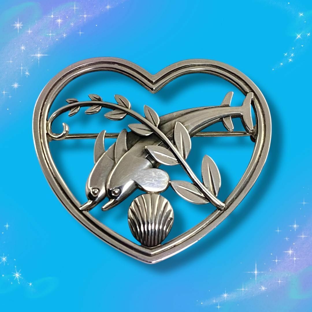 ジョージジェンセン イルカ ハート シェル リーフ ブローチ 312 925