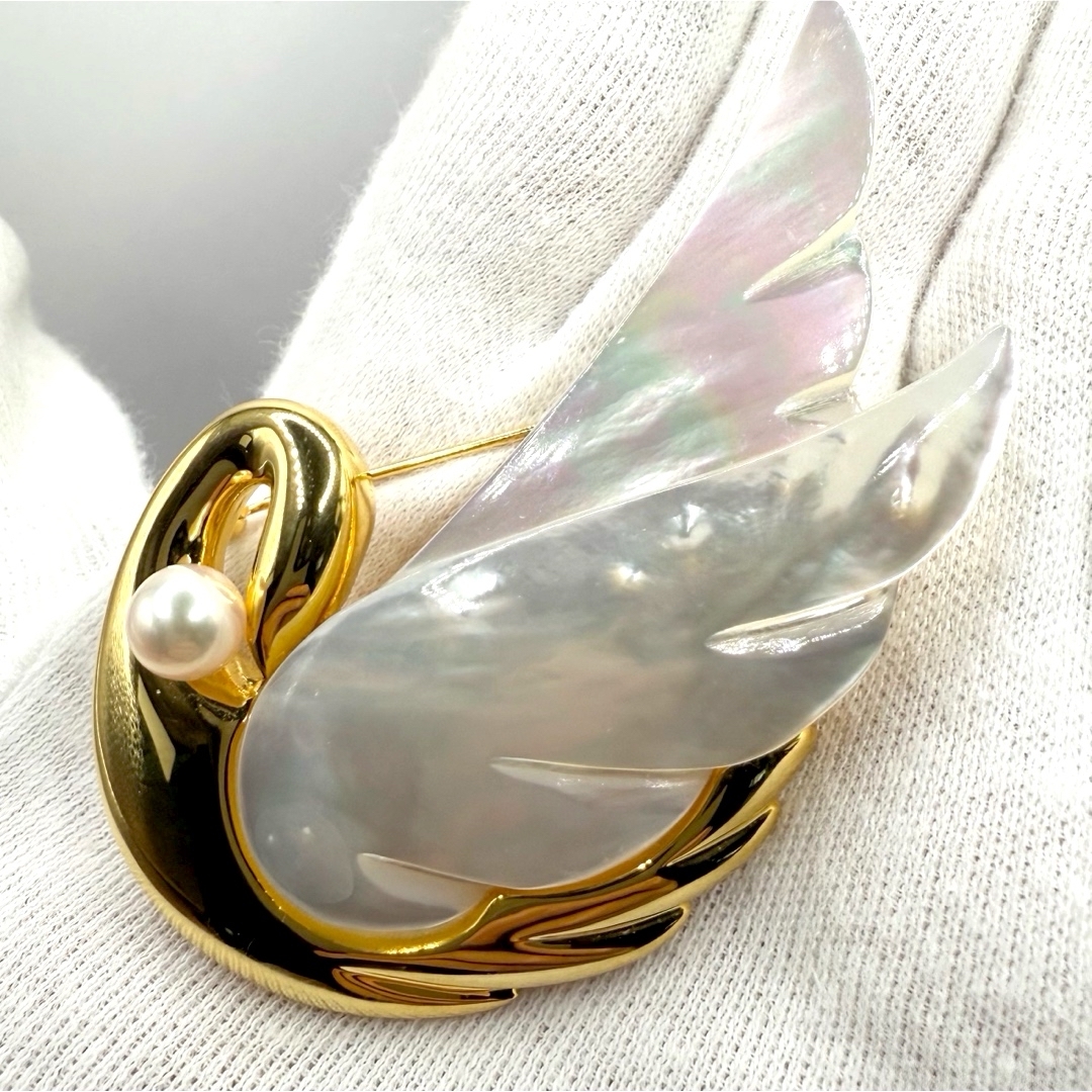 Tasaki 田崎真珠 あこや真珠 マザーオブパール スワン フォーマルブローチ