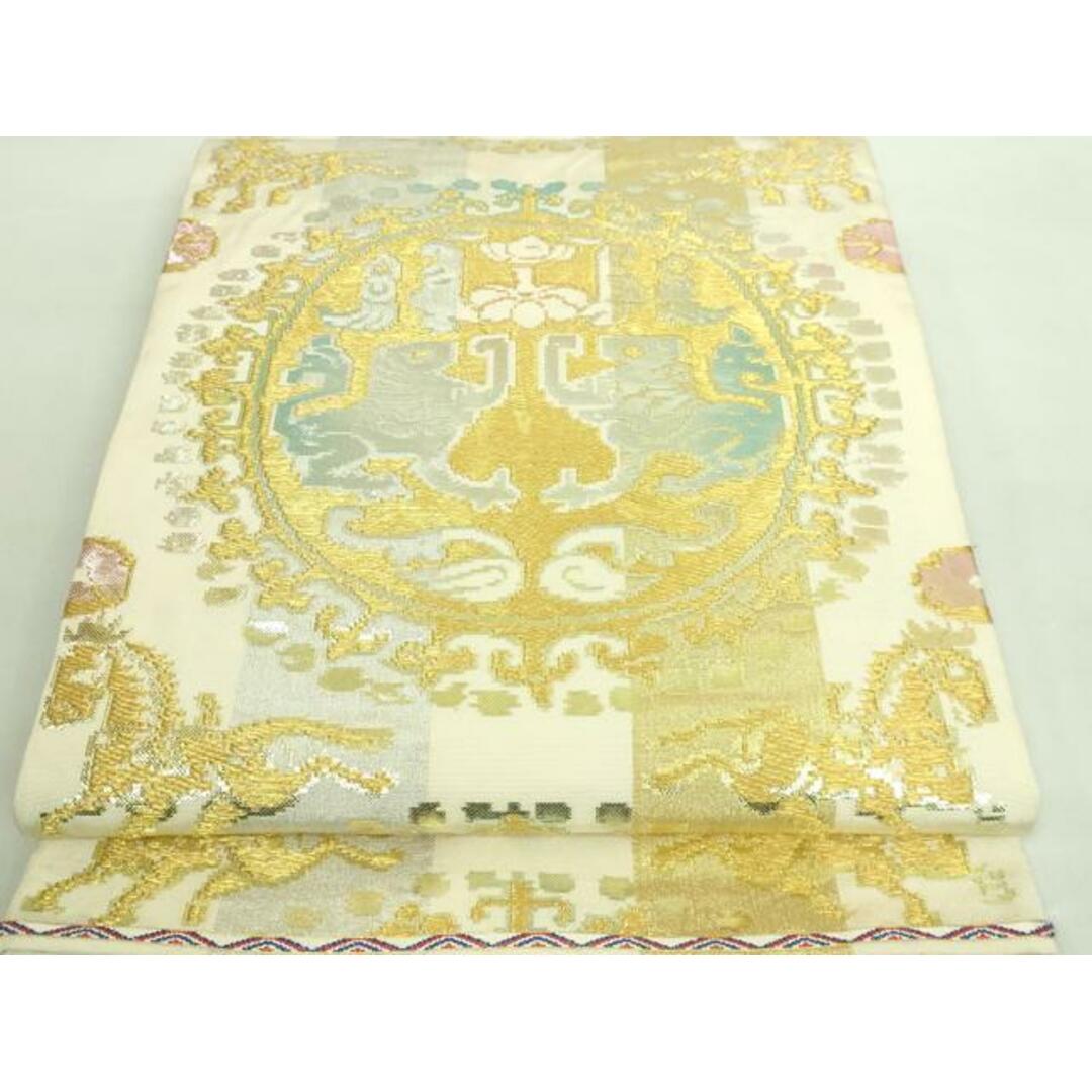 平和屋本店□最高級 龍村平蔵製 六通柄 本袋帯 円文白虎錦 金銀糸 共箱