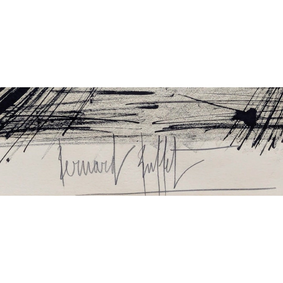 ベルナール・ビュッフェ「坂道と教会」リトグラフ 直筆サイン 1969年