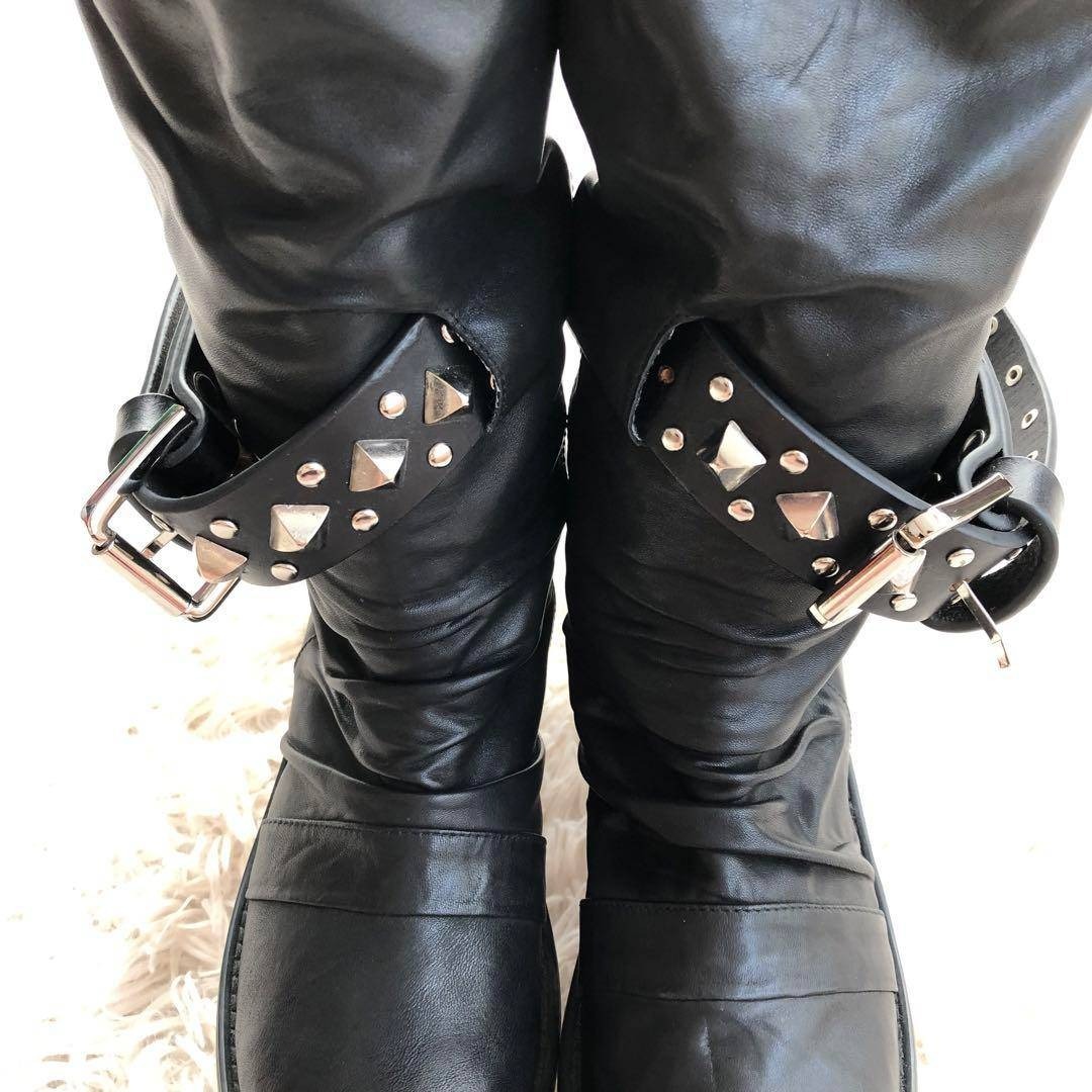 Raquelコルクソールスタッズベルトレザーブーツブラック黒の通販 by RK