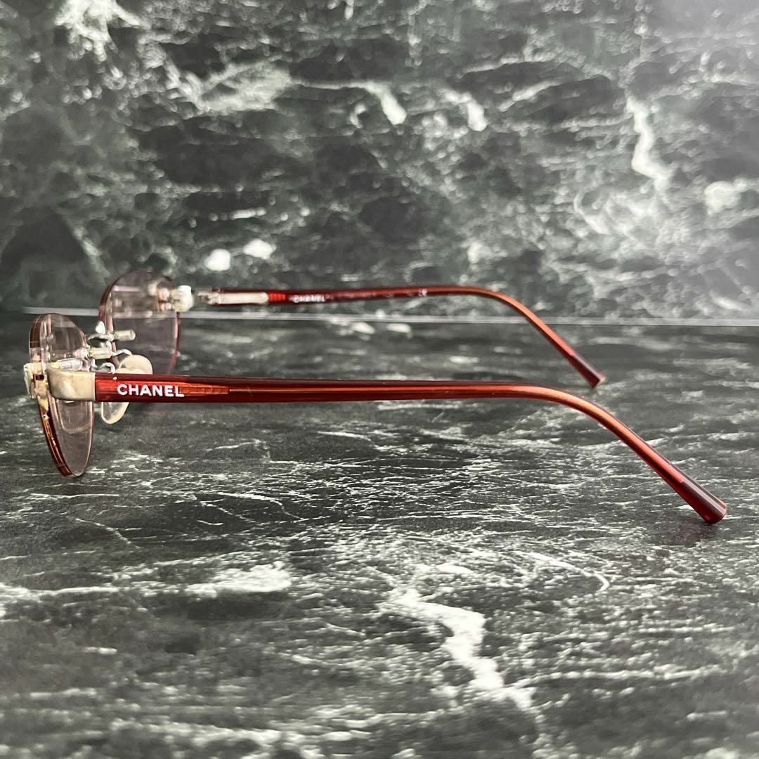 CHANEL - シャネル サングラス リムレス ココマーク 赤 シルバー