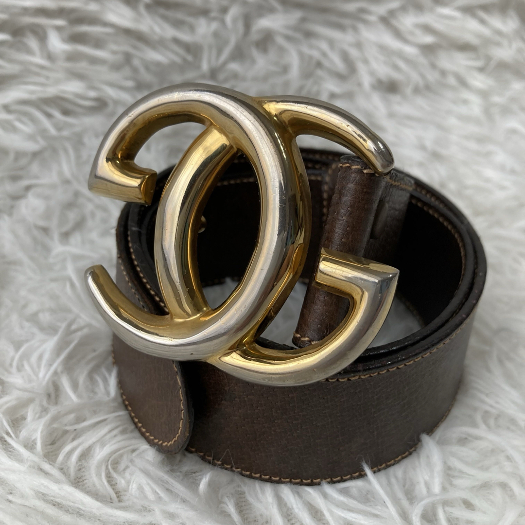 GUCCI✨グッチ レザー ベルト インターロッキング ゴールド ブラウン