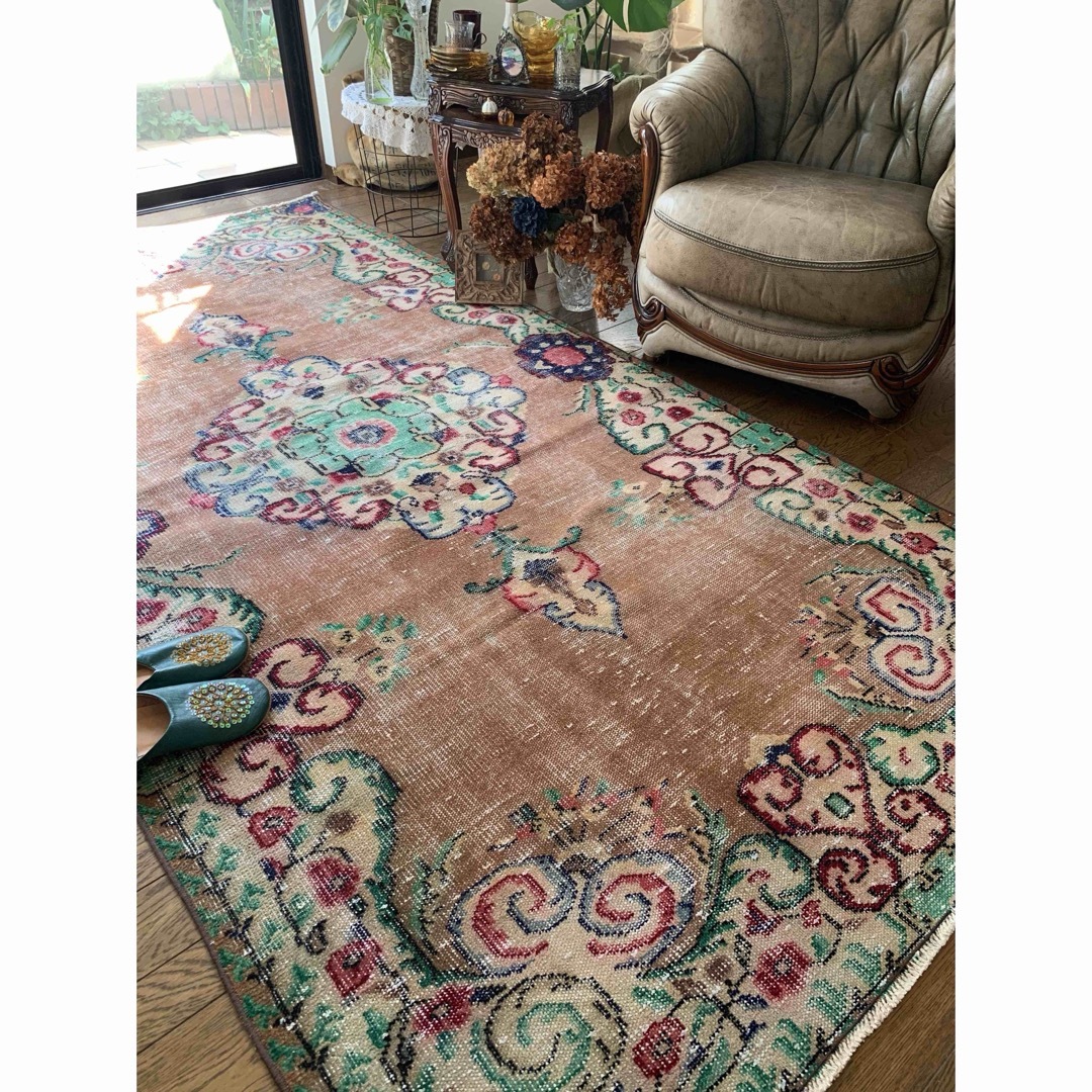 超大判 特大 271×140 超レア トルコヴィンテージラグ テラコッタオレンジ