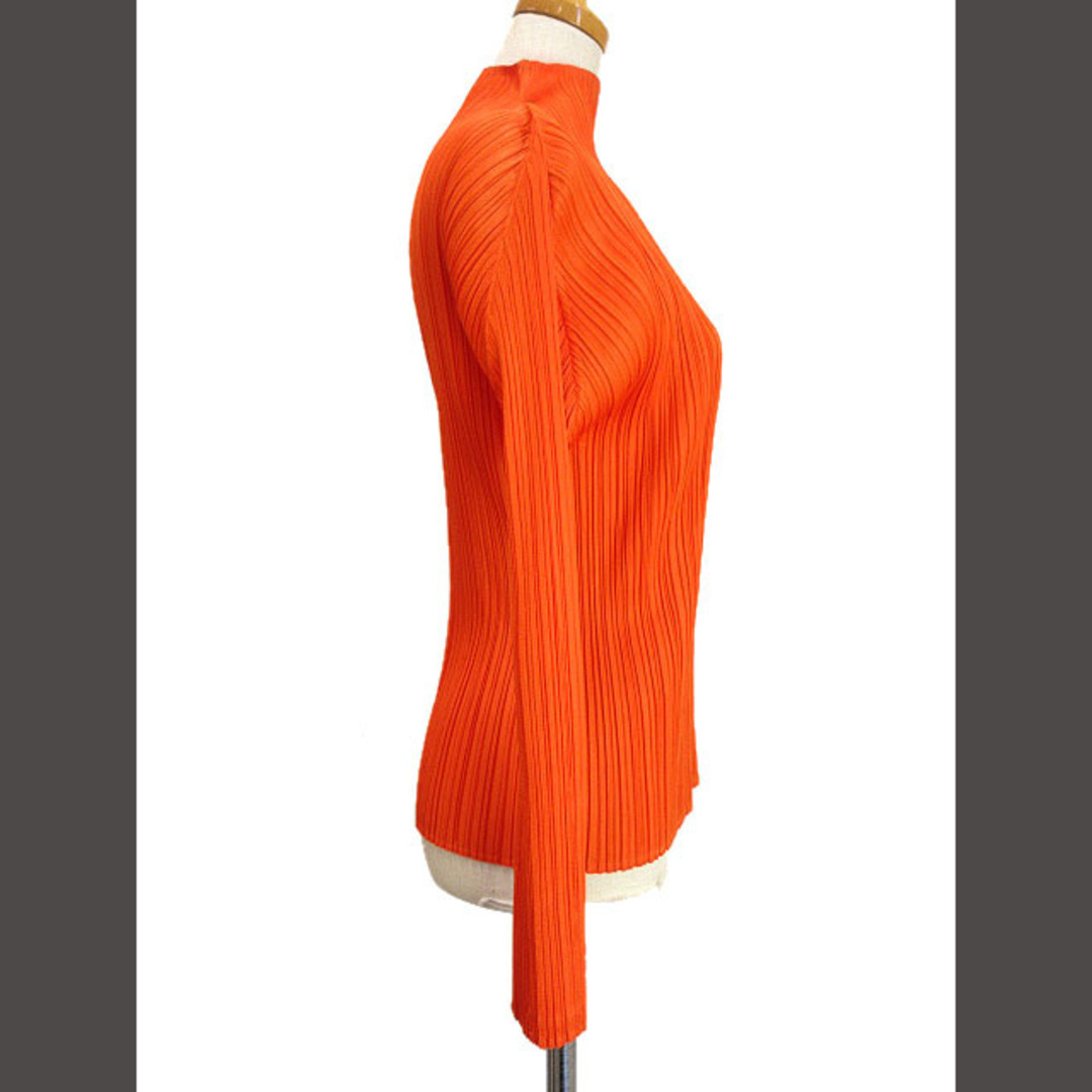 プリーツプリーズ ハイネックブラウス カットソー オレンジ 長袖