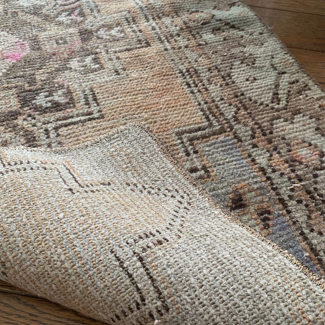 くすみオレンジ41×70 メダリオンくすみグリーントルコヴィンテージラグ