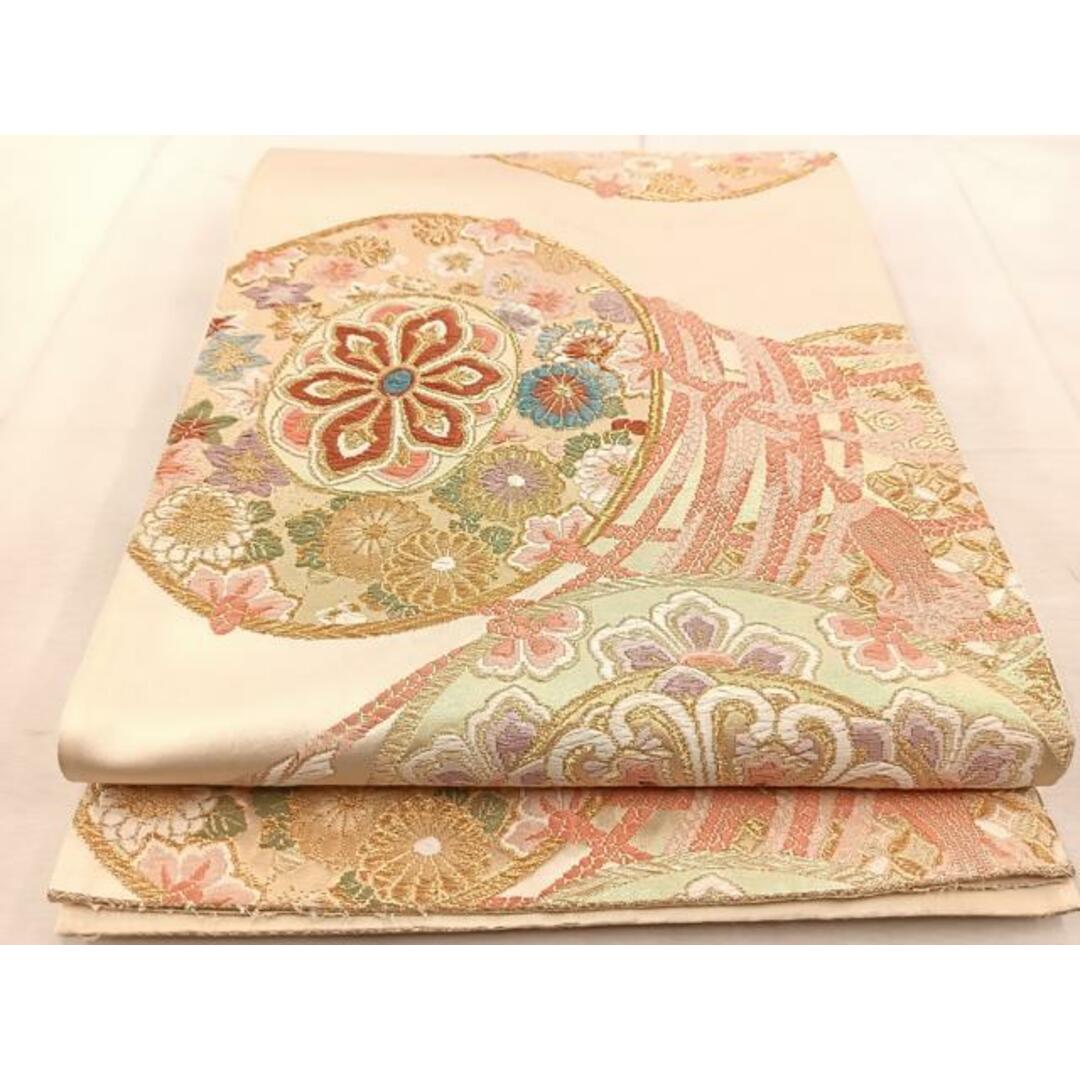 平和屋着物◎六通柄袋帯 唐織 大展覧 鼓花文 金糸 正絹 逸品